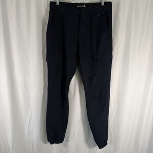 Stone Falcon Cargo Pants Men's 32 Black Flat Front Tactical Button Zip Tapered